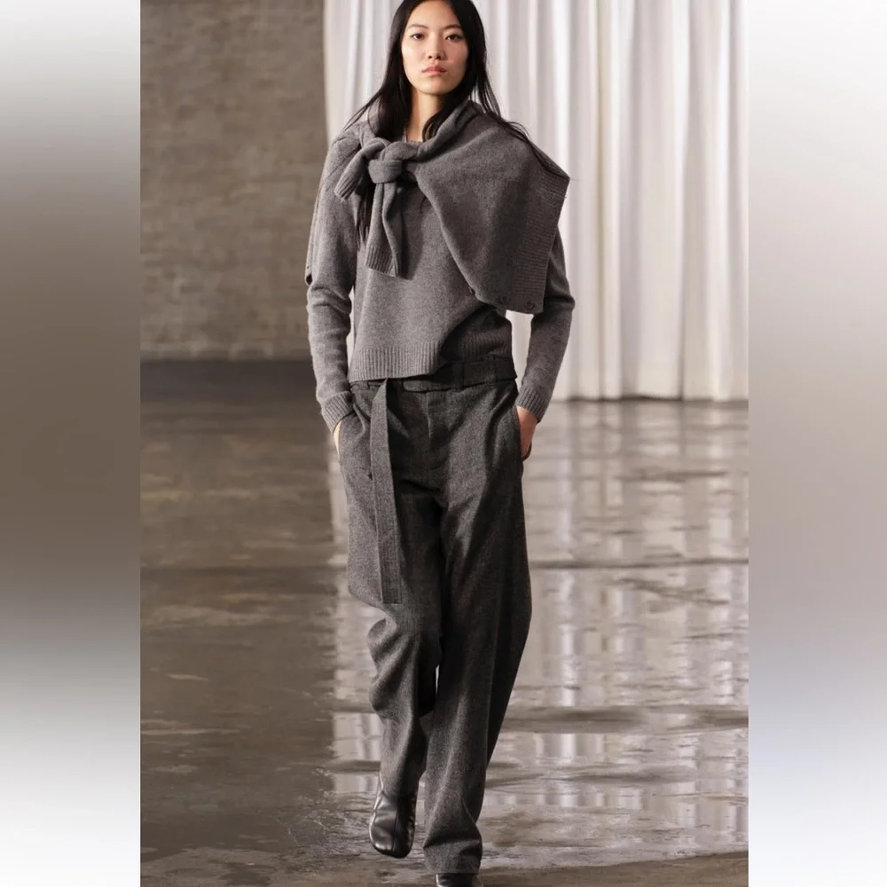 Zara Wool Blend Wide Leg Mid Rise Pants ZW Collection Gray Marl size XS NWT - Picture 3 of 16